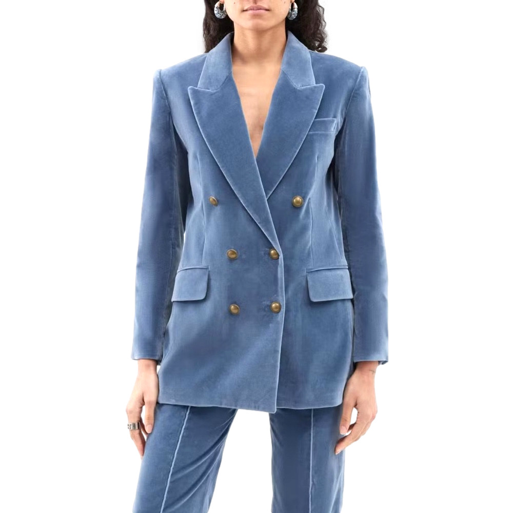 Frame blue velvet double-breasted blazer